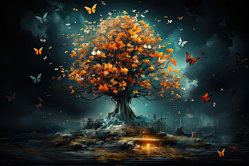 Tree of butterflies, Generative AI