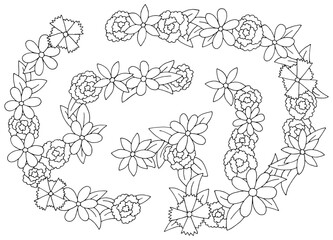 Flower maze graphic black white sketch top aerial view illustration vector
