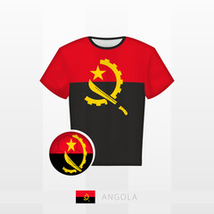 Football uniform of national team of Angola with football ball with flag of Angola. Soccer jersey and soccerball with flag.