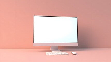 Workspace with blank screen laptop computer. Blank desktop computer screen. generative ai