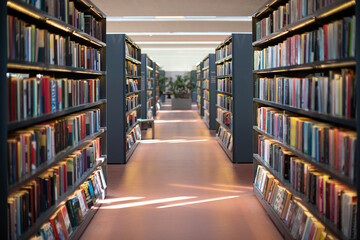 library shelves with books