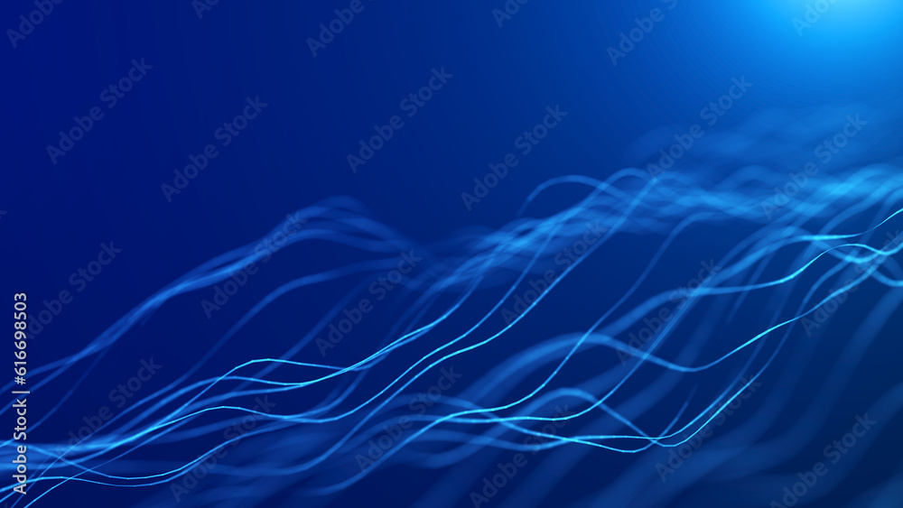 Poster futuristic wave of smooth lines.wire network technologies.cyber security background. 3d rendering.
