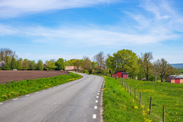 Fototapeta na wymiar Country road in a rural landscape