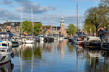 Fototapeta na wymiar leisure boats in the port of Lemmer, Netherlands