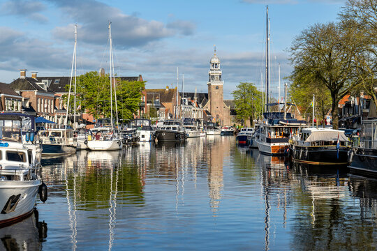 leisure boats in the port of Lemmer, Netherlands