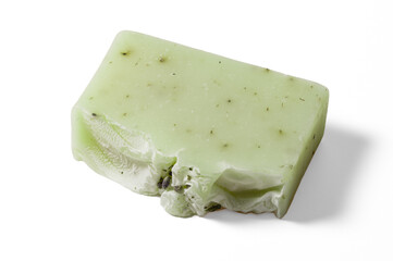 Bar of handmade organic soap isolated on white background