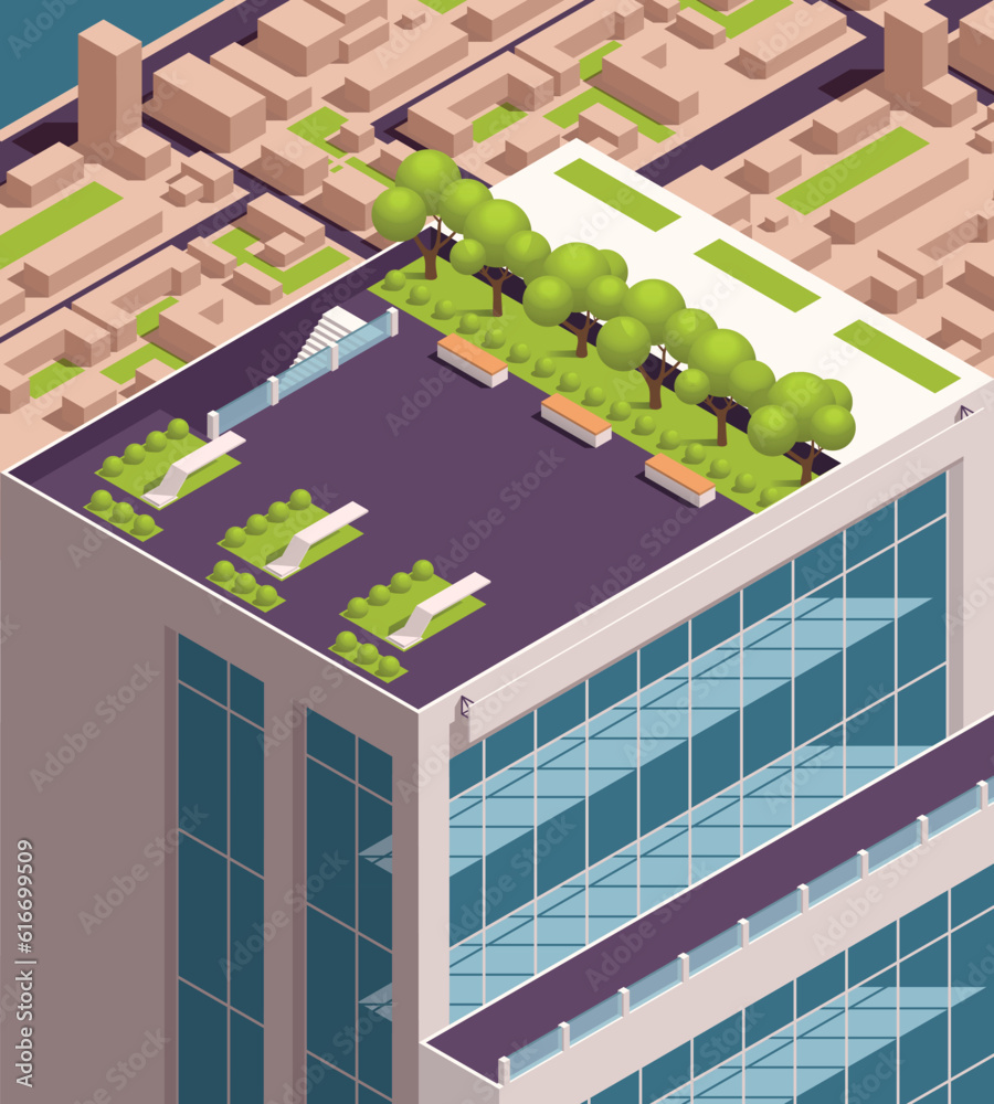 Wall mural Urban City Green Spaces Eco Design Isometric Colored Concept