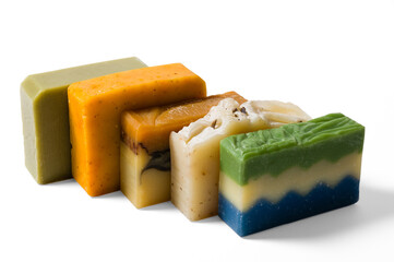 Bars of handmade organic soap isolated on white background