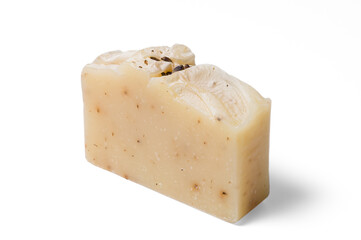 Bar of handmade organic soap isolated on white background