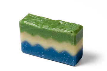 Bar of handmade organic soap isolated on white background