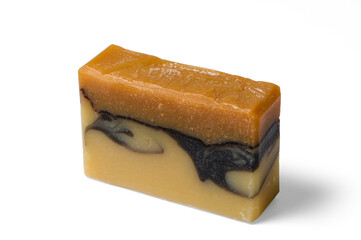 Bar of handmade organic soap isolated on white background