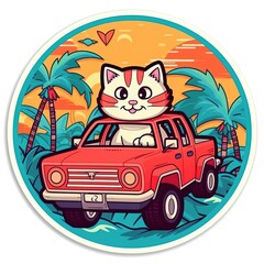 Cute cartoon cat driving a  car Generative Ai