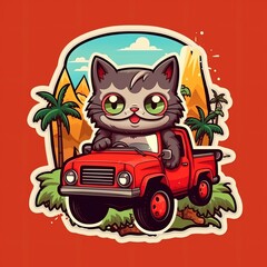 Cute cartoon cat driving a  car Generative Ai