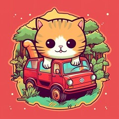 Cute cartoon cat driving a  car Generative Ai