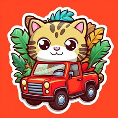 Fototapeta premium Cute cartoon cat driving a car Generative Ai