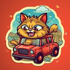 Cute cartoon cat driving a  car Generative Ai