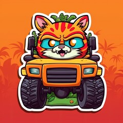 Cute cartoon cat driving a  car Generative Ai