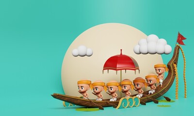 3d render onam festival with Vallam kali or boat race in yellow background
