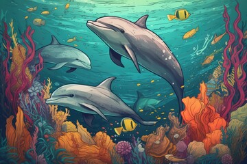 Obraz na płótnie Canvas Dolphins in the sea
