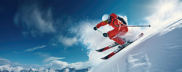 Freeride skiing skier jumping. generative ai