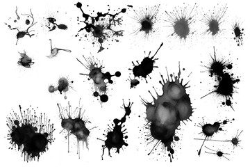 Collection of detailed ink splats isolated on transparent or white background, png - obrazy, fototapety, plakaty