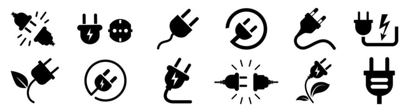 Electric plug set icons sign with cord, plug sign &ndash; stock vector