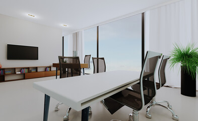 Fototapeta na wymiar Modern office building interior. 3D rendering.