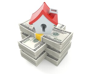 Small house on stack of money - 616701978