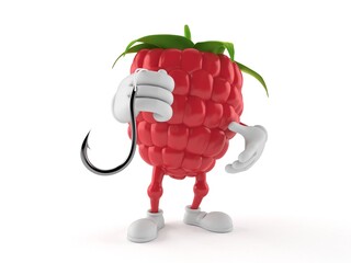 Raspberry character holding fishing hook - 616702176