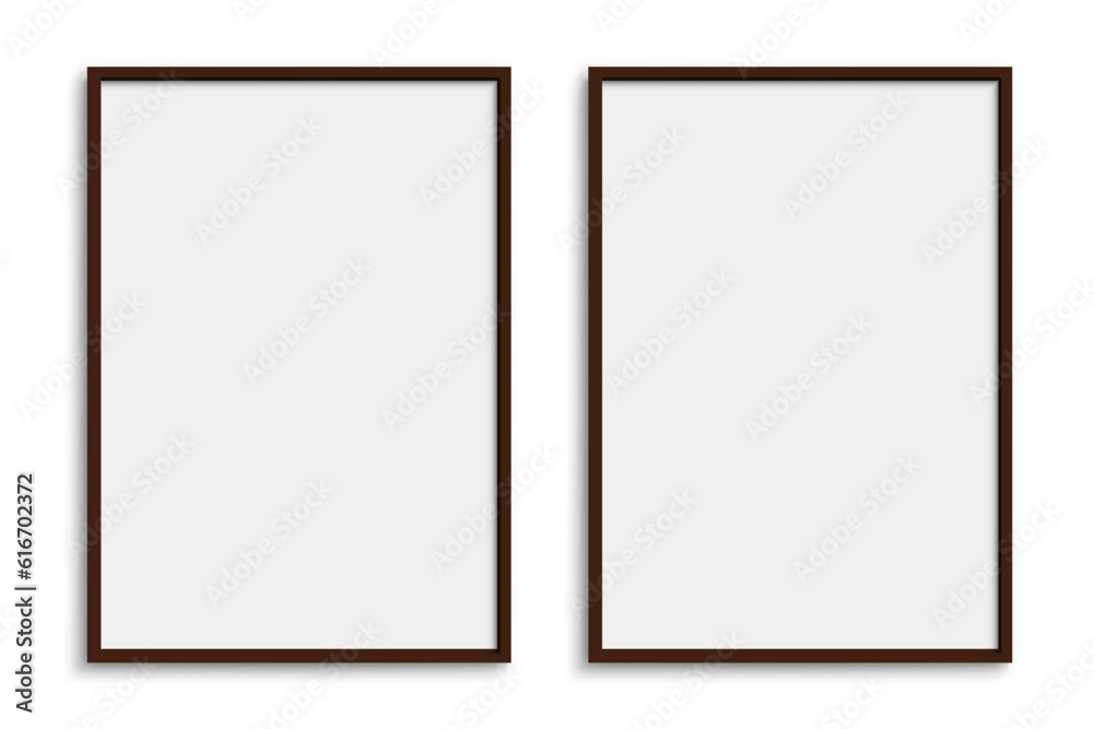 Aufkleber Couple picture photo frames mockup, wall presentation, black thin rectangular vertical frame with shadow, two vertical blank frame border mockup - vector