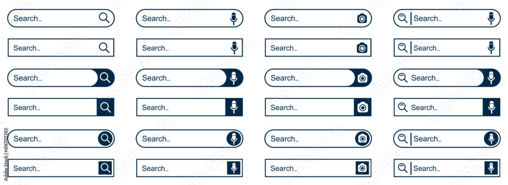 Fototapete Set search bar web page internet browser button, search box template isolated, various shape search bar boxes collection icon – vector