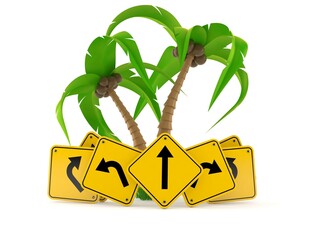Palm tree with road signs - 616702337