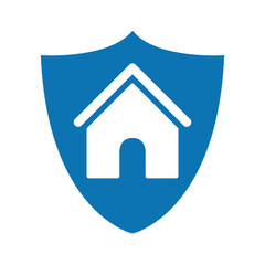 House and real estate insurance icon, house and shield sign, housing insurance against impending loss and fire, building extraordinary events insurance concepts - stock vector