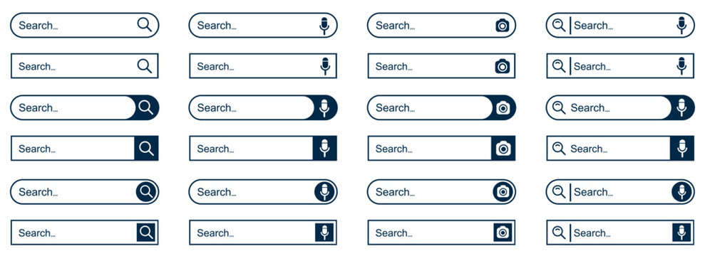 Set Search Bar Web Page Internet Browser Button, Search Box Template Isolated, Various Shape Search Bar Boxes Collection Icon – Vector