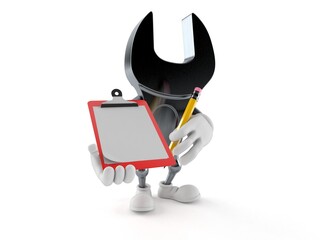 Wrench character holding clipboard and pencil - 616702946