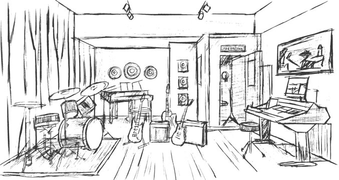 Hand drawn music studio vector illustration