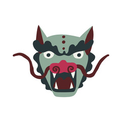 Oriental Asian green wooden dragon muzzle, lunar symbol upcoming 2024 New Year, Traditional Asian mythical animal face.