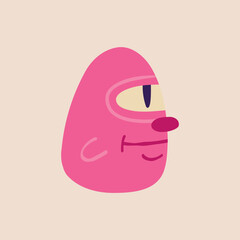 Fancy pink head with big eyes. Illustration in a modern childish hand-drawn style