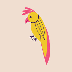 Bright colorful parrot. Illustration in a modern childish hand-drawn style