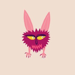 An evil scary shaggy demon. Illustration in a modern children's hand-drawn style