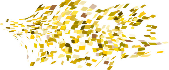 Scattered square particles ornament. Mosaic flight wind. Windy destroyed cell wall. Flight colored tiles flock direction stream.Leaf fall conditional parts single whole. Crash curved surface.