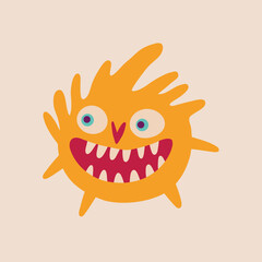 Cute funny character monster with funny smile face. Illustration in a modern childish hand-drawn style