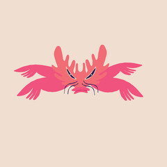 Cute Fancy pink Sea Crab character with Long Tentacles. Illustration in a modern childish hand-drawn style