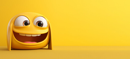 Cute 3d happy emoticon. empty copy space for text. generative ai.