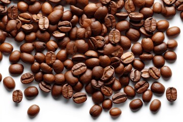 Fototapeta premium Morning Boost. Closeup of Espresso Coffee Beans on a White Background