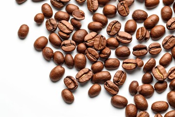 Fototapeta premium Morning Boost. Closeup of Espresso Coffee Beans on a White Background