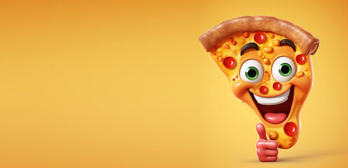 3d pizza mascot giving thumbs up. concept of kids pizza or good pizza. Generative AI.