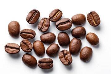 Morning Boost. Closeup of Espresso Coffee Beans on a White Background