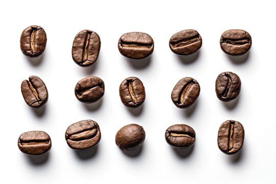 Morning Boost. Closeup of Espresso Coffee Beans on a White Background © Thares2020