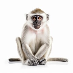 Obraz premium Vervet Monkey Savanna Animal. Isolated on White Background. Generative AI.